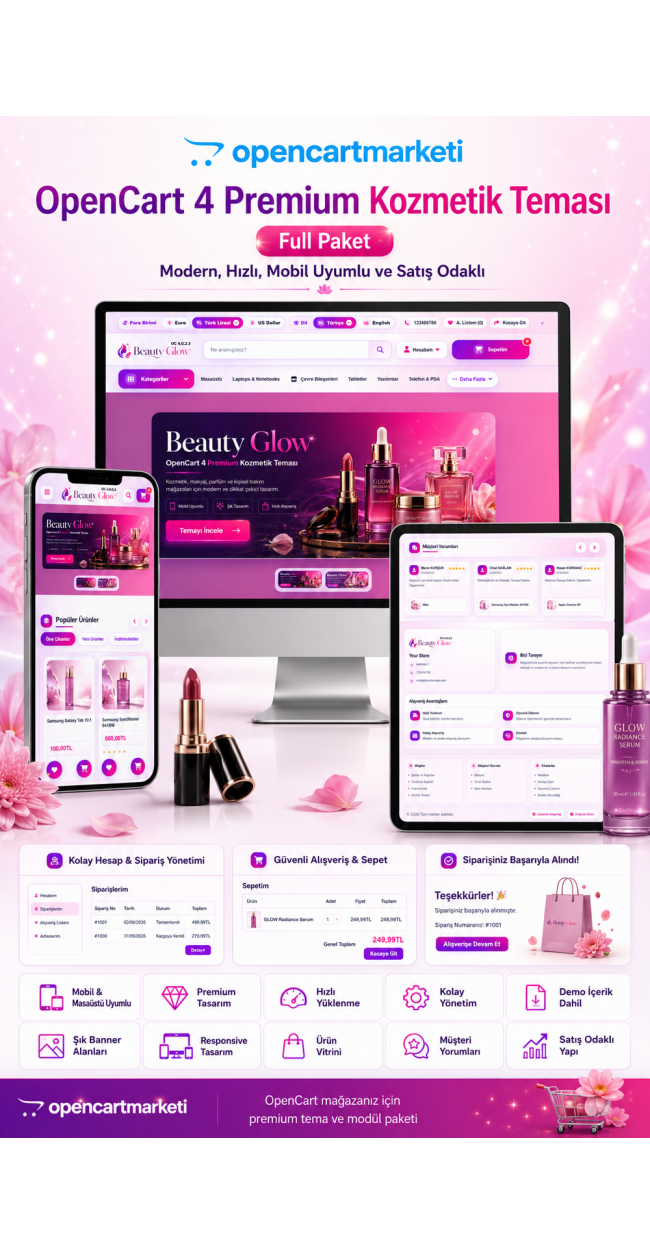 OpenCart 4x Kozmetik Premium Tema Full Paket