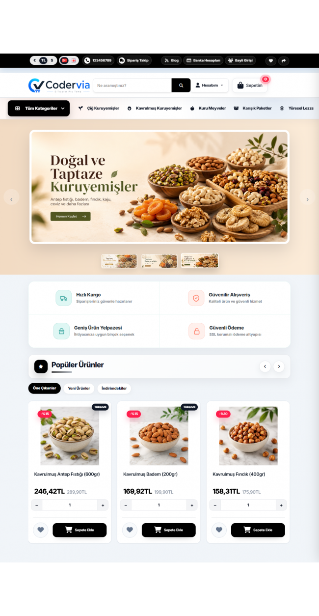 Opencart 3.x Kuruyemiş Premium Tema Full Paket