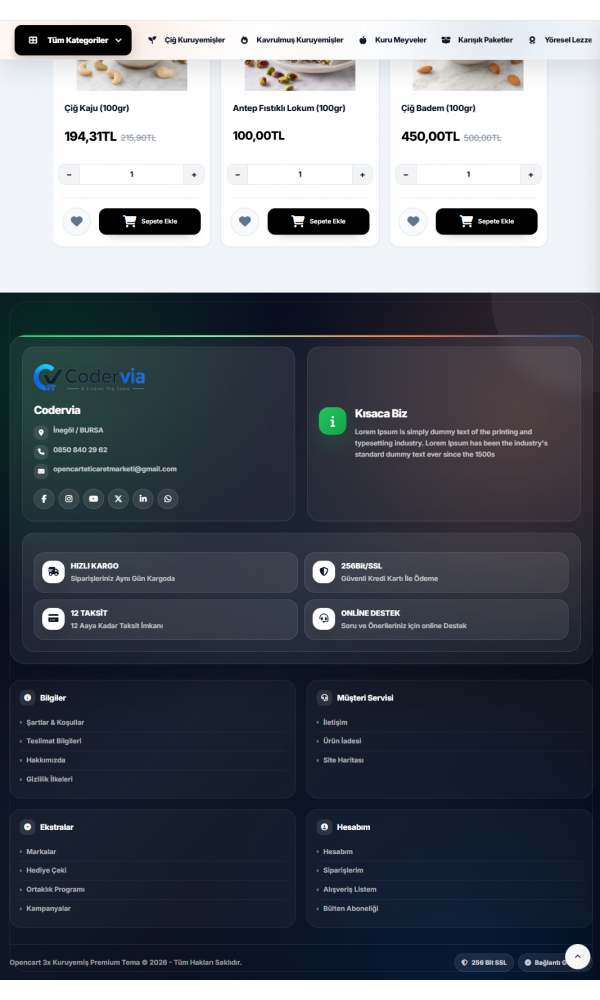Opencart 3.x Kuruyemiş Premium Tema Full Paket