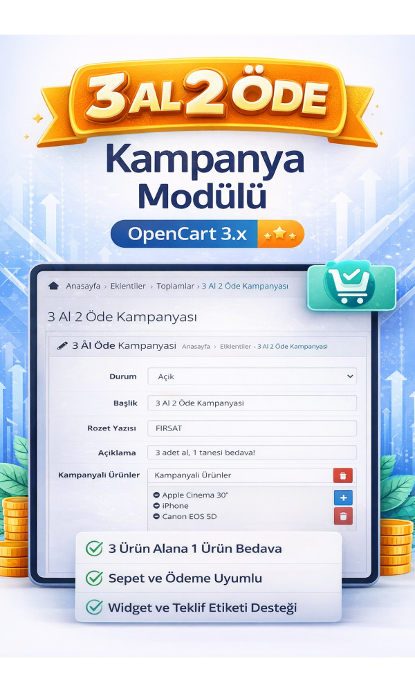 OpenCart 3.x 3 Al 2 Öde Kampanya Modülü