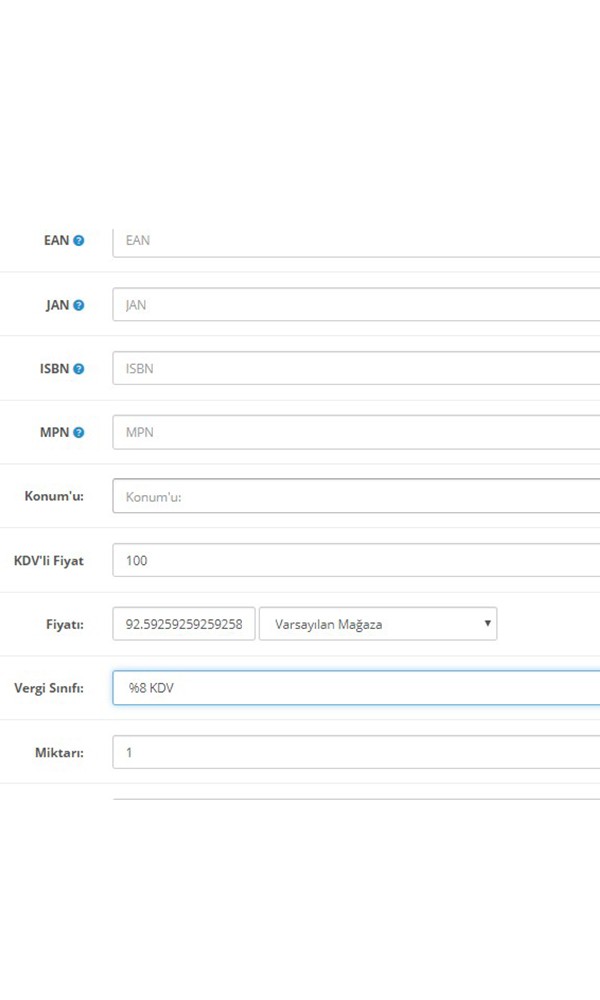 Opencart KDV Dahil Fiyat Girme Modülü