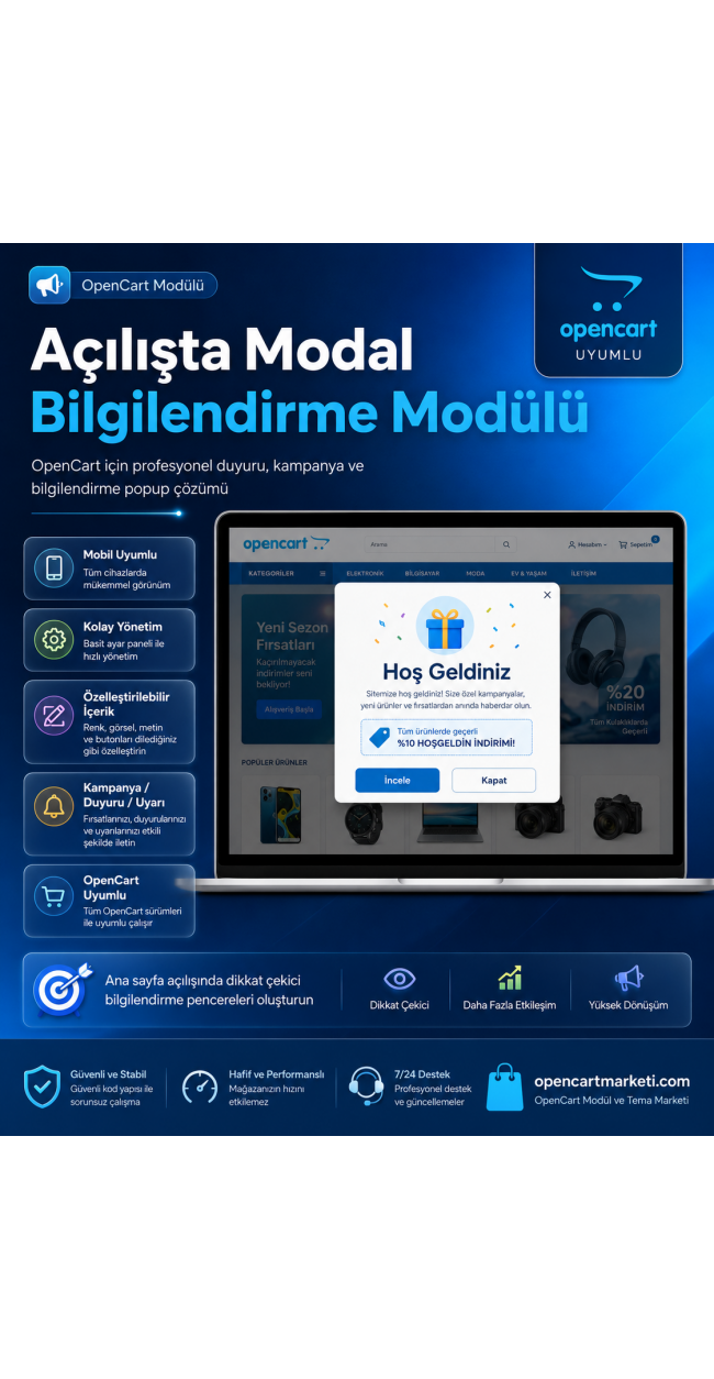 OpenCart Açılışta Modal Bilgilendirme Modülü