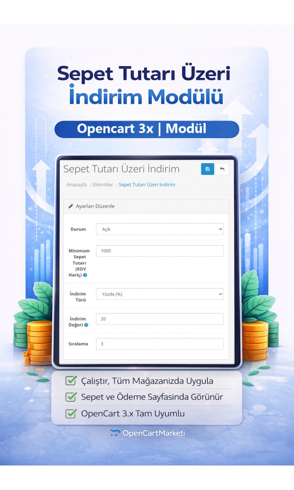 Opencart Sepet Tutarı Üzeri İndirim Modülü